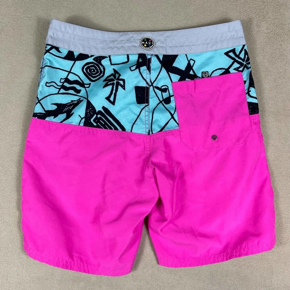 Maui And Sons Mens 30 Swim Trunks Lightweight Multicolor Pocket Drawstring Waist
